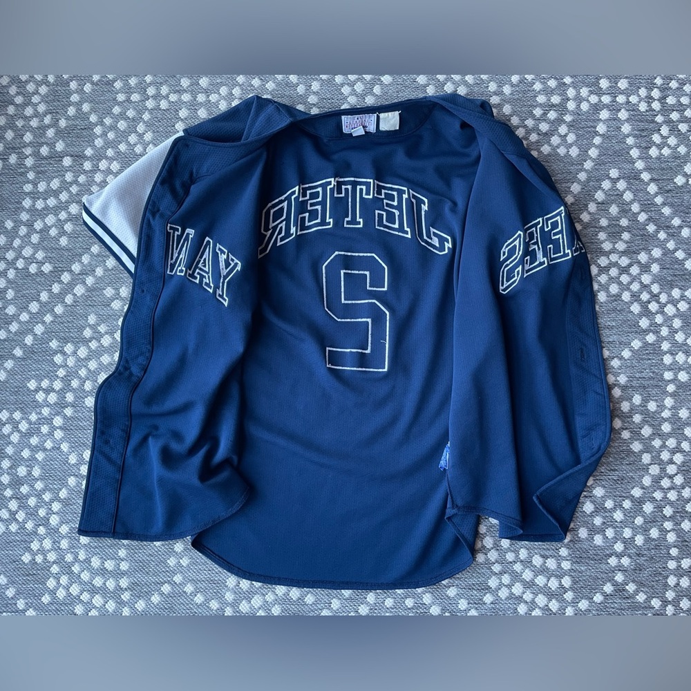 Starter YANKEES Derek Jeter 2 Jersey Baseball Button Down Mens XL Blue Christmas - Picture 12 of 14